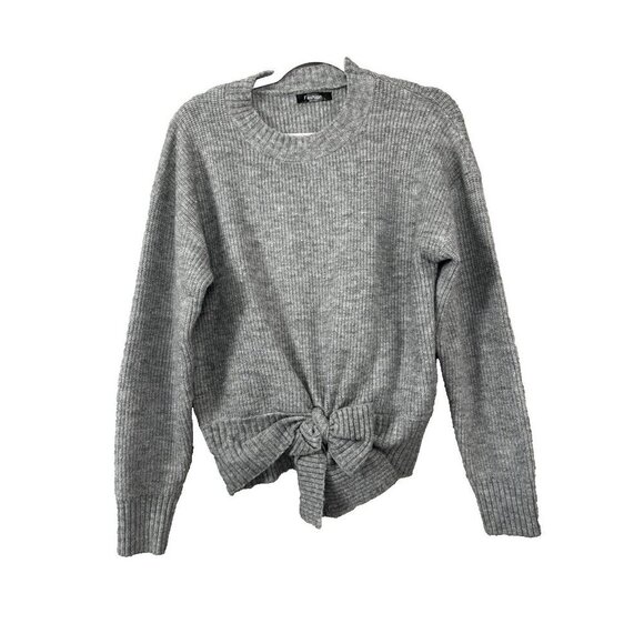 Womens Gray Chunky Knit Sweater L Bow Tie Hem Cozy Capsule Clean Girl Slouchy - Picture 1 of 5